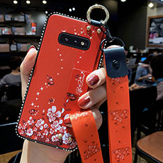 Handyhülle Silikon Hülle Gummi Schutzhülle Flexible Blumen S01 für Samsung Galaxy S10e Rot