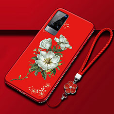 Handyhülle Silikon Hülle Gummi Schutzhülle Flexible Blumen S01 für Vivo X60 5G Rot