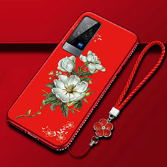 Handyhülle Silikon Hülle Gummi Schutzhülle Flexible Blumen S01 für Vivo X60 Pro 5G Rot