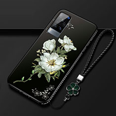 Handyhülle Silikon Hülle Gummi Schutzhülle Flexible Blumen S01 für Vivo X60T 5G Schwarz