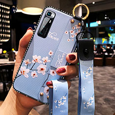 Handyhülle Silikon Hülle Gummi Schutzhülle Flexible Blumen S01 für Xiaomi Mi 10 Ultra Hellblau