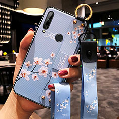 Handyhülle Silikon Hülle Gummi Schutzhülle Flexible Blumen S02 für Huawei Enjoy 10 Plus Hellblau