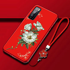 Handyhülle Silikon Hülle Gummi Schutzhülle Flexible Blumen S02 für Huawei Enjoy 20 Pro 5G Rot