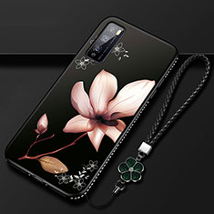 Handyhülle Silikon Hülle Gummi Schutzhülle Flexible Blumen S02 für Huawei Enjoy Z 5G Braun