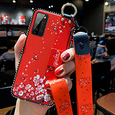 Handyhülle Silikon Hülle Gummi Schutzhülle Flexible Blumen S02 für Huawei Honor 30 Lite 5G Rot