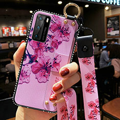 Handyhülle Silikon Hülle Gummi Schutzhülle Flexible Blumen S02 für Huawei P40 Violett