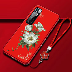 Handyhülle Silikon Hülle Gummi Schutzhülle Flexible Blumen S03 für Xiaomi Mi 10 Ultra Rot