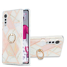 Handyhülle Silikon Hülle Gummi Schutzhülle Flexible Modisch Muster mit Fingerring Ständer Y01B für LG Velvet 5G Rosa