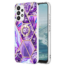Handyhülle Silikon Hülle Gummi Schutzhülle Flexible Modisch Muster mit Fingerring Ständer Y01B für Samsung Galaxy A23 5G Violett