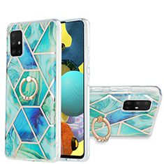 Handyhülle Silikon Hülle Gummi Schutzhülle Flexible Modisch Muster mit Fingerring Ständer Y01B für Samsung Galaxy A51 4G Grün