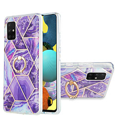 Handyhülle Silikon Hülle Gummi Schutzhülle Flexible Modisch Muster mit Fingerring Ständer Y01B für Samsung Galaxy A51 5G Violett