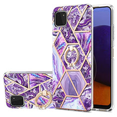 Handyhülle Silikon Hülle Gummi Schutzhülle Flexible Modisch Muster mit Fingerring Ständer Y01B für Samsung Galaxy F42 5G Violett