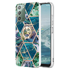 Handyhülle Silikon Hülle Gummi Schutzhülle Flexible Modisch Muster mit Fingerring Ständer Y01B für Samsung Galaxy Note 20 5G Nachtgrün
