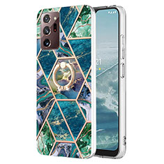 Handyhülle Silikon Hülle Gummi Schutzhülle Flexible Modisch Muster mit Fingerring Ständer Y01B für Samsung Galaxy Note 20 Ultra 5G Nachtgrün