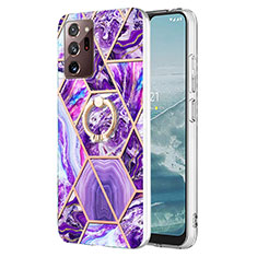 Handyhülle Silikon Hülle Gummi Schutzhülle Flexible Modisch Muster mit Fingerring Ständer Y01B für Samsung Galaxy Note 20 Ultra 5G Violett