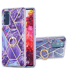 Handyhülle Silikon Hülle Gummi Schutzhülle Flexible Modisch Muster mit Fingerring Ständer Y01B für Samsung Galaxy S20 FE 5G Violett