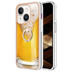 Handyhülle Silikon Hülle Gummi Schutzhülle Flexible Modisch Muster mit Fingerring Ständer Y02B für Apple iPhone 13 Gelb