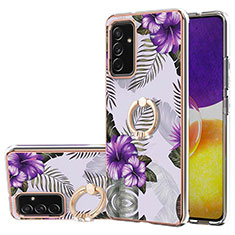 Handyhülle Silikon Hülle Gummi Schutzhülle Flexible Modisch Muster mit Fingerring Ständer Y03B für Samsung Galaxy A82 5G Violett