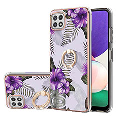 Handyhülle Silikon Hülle Gummi Schutzhülle Flexible Modisch Muster mit Fingerring Ständer Y03B für Samsung Galaxy F42 5G Violett