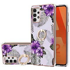 Handyhülle Silikon Hülle Gummi Schutzhülle Flexible Modisch Muster mit Fingerring Ständer Y03B für Samsung Galaxy M32 5G Violett