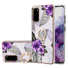 Handyhülle Silikon Hülle Gummi Schutzhülle Flexible Modisch Muster mit Fingerring Ständer Y03B für Samsung Galaxy S20 5G Violett
