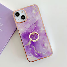 Handyhülle Silikon Hülle Gummi Schutzhülle Flexible Modisch Muster mit Fingerring Ständer Y05B für Apple iPhone 13 Violett