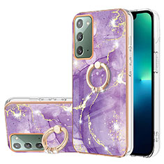 Handyhülle Silikon Hülle Gummi Schutzhülle Flexible Modisch Muster mit Fingerring Ständer Y05B für Samsung Galaxy Note 20 5G Violett
