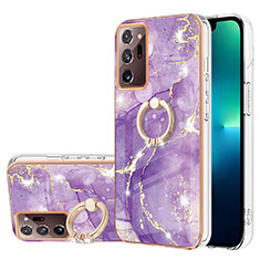 Handyhülle Silikon Hülle Gummi Schutzhülle Flexible Modisch Muster mit Fingerring Ständer Y05B für Samsung Galaxy Note 20 Ultra 5G Violett