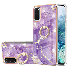Handyhülle Silikon Hülle Gummi Schutzhülle Flexible Modisch Muster mit Fingerring Ständer Y05B für Samsung Galaxy S20 5G Violett