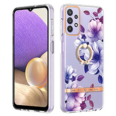 Handyhülle Silikon Hülle Gummi Schutzhülle Flexible Modisch Muster mit Fingerring Ständer Y06B für Samsung Galaxy A23 5G Violett
