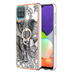 Handyhülle Silikon Hülle Gummi Schutzhülle Flexible Modisch Muster mit Fingerring Ständer YB2 für Samsung Galaxy A12 5G Grau