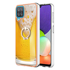 Handyhülle Silikon Hülle Gummi Schutzhülle Flexible Modisch Muster mit Fingerring Ständer YB2 für Samsung Galaxy F12 Gelb