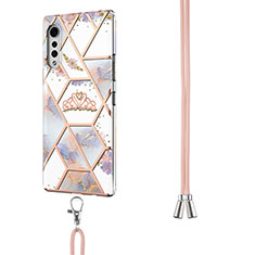 Handyhülle Silikon Hülle Gummi Schutzhülle Flexible Modisch Muster mit Schlüsselband Lanyard Y01B für LG Velvet 4G Grau