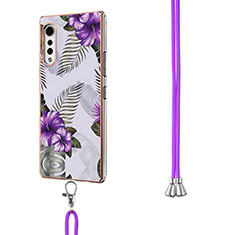 Handyhülle Silikon Hülle Gummi Schutzhülle Flexible Modisch Muster mit Schlüsselband Lanyard Y01B für LG Velvet 4G Violett