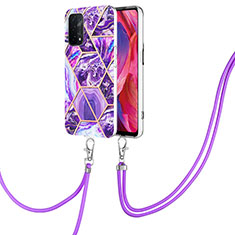 Handyhülle Silikon Hülle Gummi Schutzhülle Flexible Modisch Muster mit Schlüsselband Lanyard Y01B für OnePlus Nord N200 5G Violett