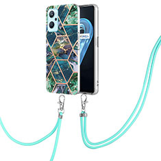 Handyhülle Silikon Hülle Gummi Schutzhülle Flexible Modisch Muster mit Schlüsselband Lanyard Y01B für Oppo A96 4G Nachtgrün