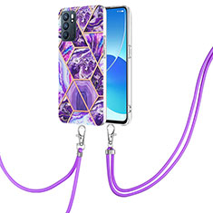 Handyhülle Silikon Hülle Gummi Schutzhülle Flexible Modisch Muster mit Schlüsselband Lanyard Y01B für Oppo Reno6 5G Violett