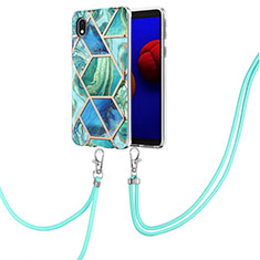 Handyhülle Silikon Hülle Gummi Schutzhülle Flexible Modisch Muster mit Schlüsselband Lanyard Y01B für Samsung Galaxy A01 Core Minzgrün