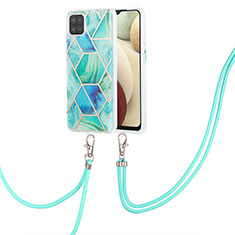 Handyhülle Silikon Hülle Gummi Schutzhülle Flexible Modisch Muster mit Schlüsselband Lanyard Y01B für Samsung Galaxy A12 Nacho Grün