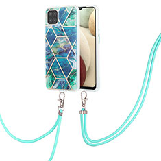 Handyhülle Silikon Hülle Gummi Schutzhülle Flexible Modisch Muster mit Schlüsselband Lanyard Y01B für Samsung Galaxy A12 Nacho Nachtgrün