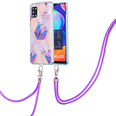 Handyhülle Silikon Hülle Gummi Schutzhülle Flexible Modisch Muster mit Schlüsselband Lanyard Y01B für Samsung Galaxy A31 Helles Lila