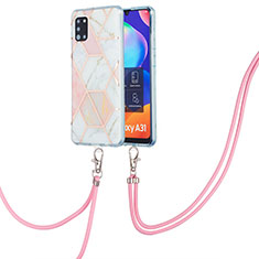 Handyhülle Silikon Hülle Gummi Schutzhülle Flexible Modisch Muster mit Schlüsselband Lanyard Y01B für Samsung Galaxy A31 Rosa