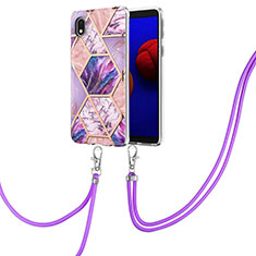 Handyhülle Silikon Hülle Gummi Schutzhülle Flexible Modisch Muster mit Schlüsselband Lanyard Y01B für Samsung Galaxy M01 Core Helles Lila