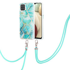 Handyhülle Silikon Hülle Gummi Schutzhülle Flexible Modisch Muster mit Schlüsselband Lanyard Y01B für Samsung Galaxy M12 Minzgrün