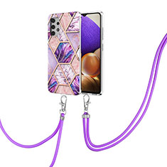 Handyhülle Silikon Hülle Gummi Schutzhülle Flexible Modisch Muster mit Schlüsselband Lanyard Y01B für Samsung Galaxy M32 5G Helles Lila