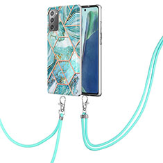 Handyhülle Silikon Hülle Gummi Schutzhülle Flexible Modisch Muster mit Schlüsselband Lanyard Y01B für Samsung Galaxy Note 20 5G Minzgrün