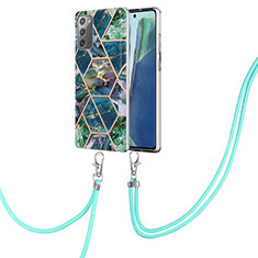 Handyhülle Silikon Hülle Gummi Schutzhülle Flexible Modisch Muster mit Schlüsselband Lanyard Y01B für Samsung Galaxy Note 20 5G Nachtgrün