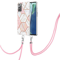 Handyhülle Silikon Hülle Gummi Schutzhülle Flexible Modisch Muster mit Schlüsselband Lanyard Y01B für Samsung Galaxy Note 20 5G Rosa