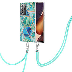 Handyhülle Silikon Hülle Gummi Schutzhülle Flexible Modisch Muster mit Schlüsselband Lanyard Y01B für Samsung Galaxy Note 20 Ultra 5G Grün