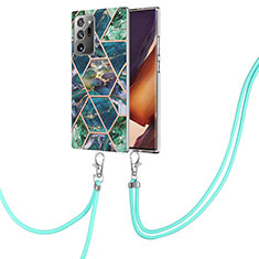 Handyhülle Silikon Hülle Gummi Schutzhülle Flexible Modisch Muster mit Schlüsselband Lanyard Y01B für Samsung Galaxy Note 20 Ultra 5G Nachtgrün